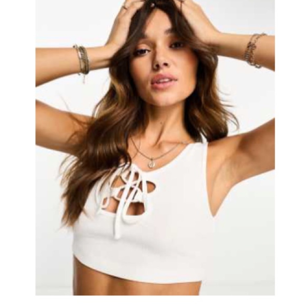 ASOS White Lace-Up Crop Top